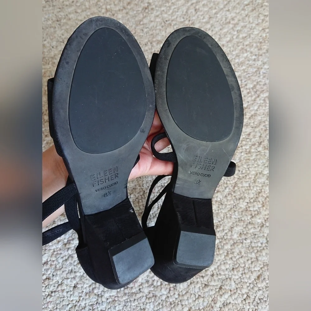 Eileen Fisher may sandal in black nubuck leather back zipper size 8